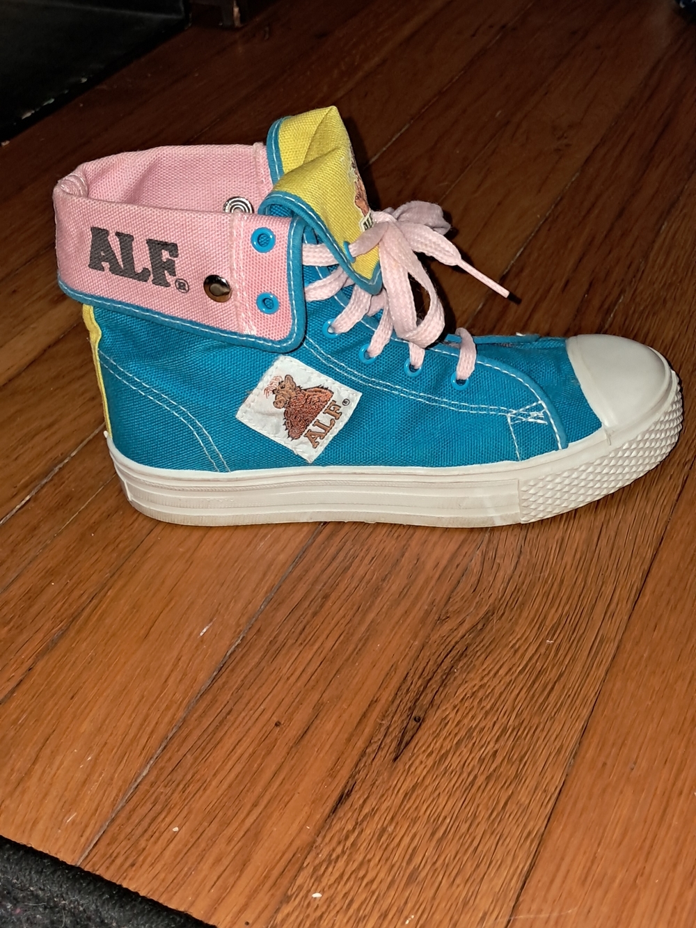 ALF Kids' Teal Blue High-Top VTG Sneakers Converts To Low.  Sz 13. Pink, Yellow